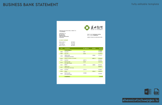 Beispielvorschau eines Firmenkontoauszugs der Bank of Suzhou (Word und PDF)